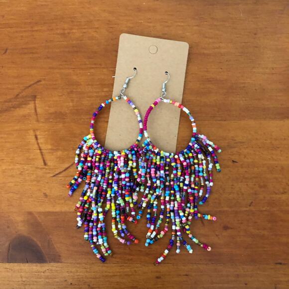 Boho Chic Colorful Fashion Statement Beaded French Wire Closure Dangle Earrings - Picture 2 of 9